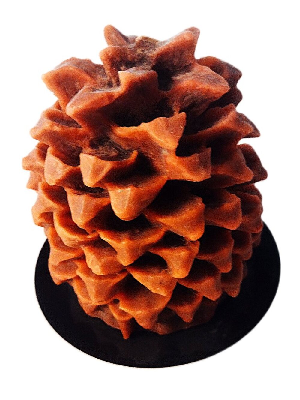 Vintage Kohl's Chestnut Brown 5" Wax Pine Cone Candle & Black Metal Footed Stand